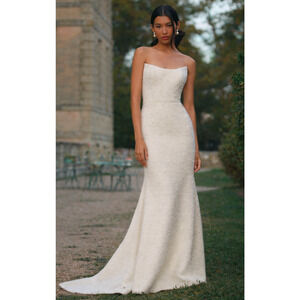 Watters Addie Wedding Gown Size 22 Ivory Beaded Strapless Bridal Dress Tweed